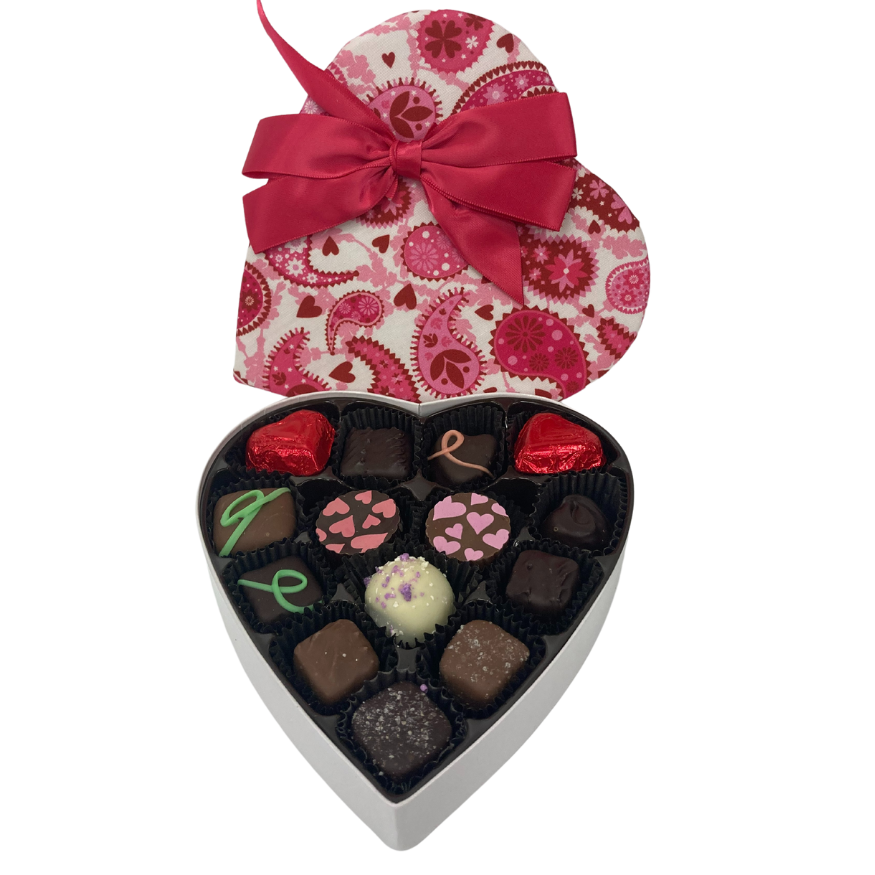 #17 Milk and Dark Chocolate Valentine's Day Assortment in Pink Paisley Shaped Box