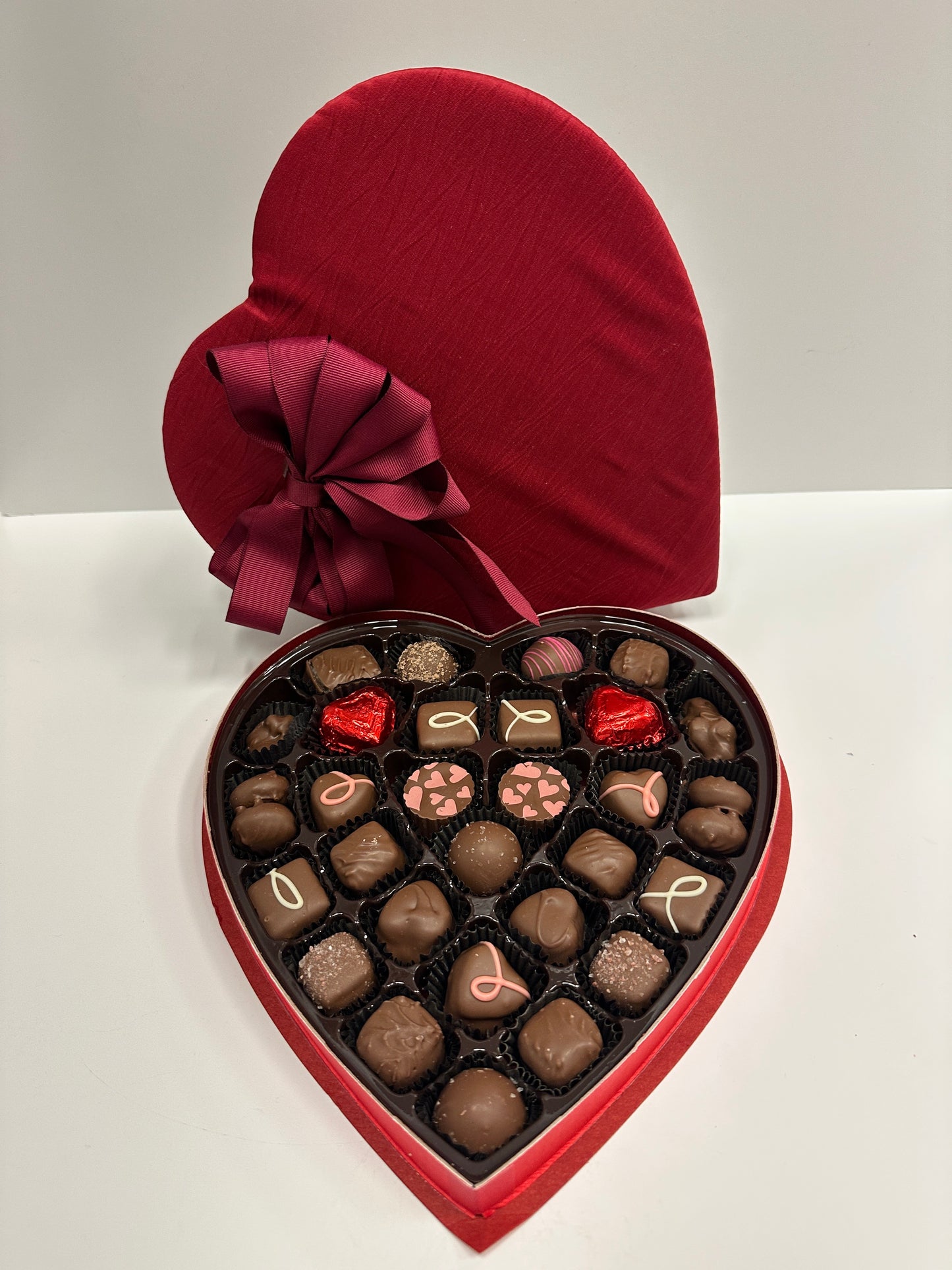 #25M Milk Chocolate Valentine's Day Assortment in Red Plush Heart Shaped Box