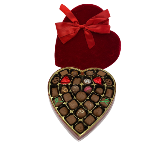 #25M Milk Chocolate Valentine's Day Assortment in Red Plush Heart Shaped Box
