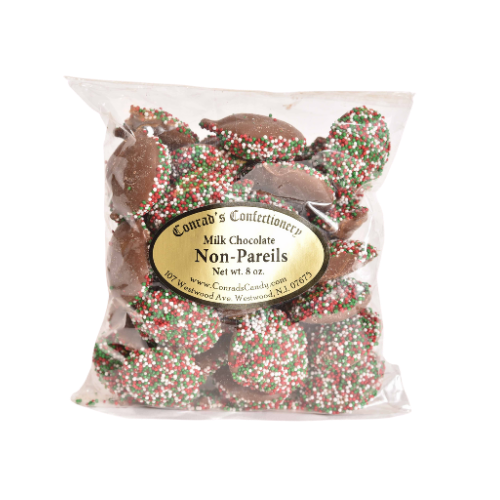 Milk Chocolate Christmas Non Pareils- 8 oz bag