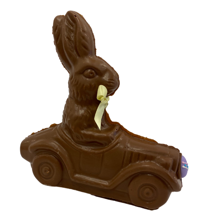6.25" Milk Chocolate Easter Bunny #14- "Tall Ears in a Car"