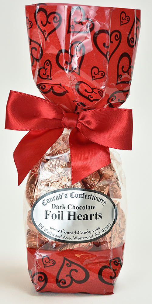 Dark Chocolate Foil Hearts (6oz) - Conrad's Confectionery