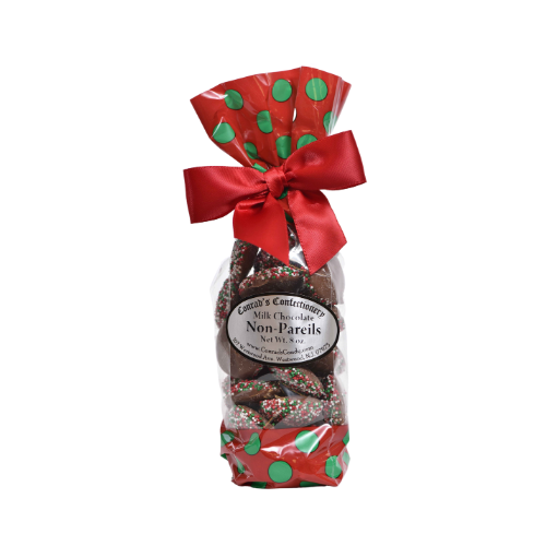 Milk Chocolate Christmas Non-Pareils Fancy Bag- 8 oz bag