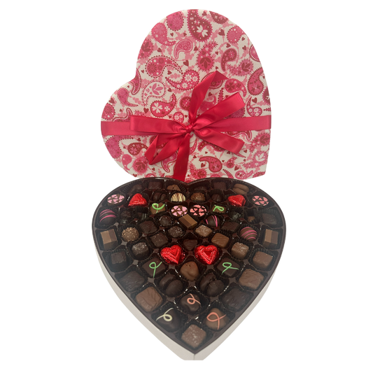 #48 Milk & Dark Valentine's Day Assortment in Pink Paisley Heart Shaped Box