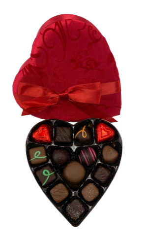 #13 Milk and Dark Chocolate Valentine's Day Assortment in Heart Shaped Ivy Decorated Box