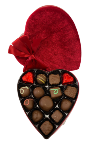 #14M Milk Chocolate Valentine's Day Assortment in Red Plush Heart Shaped Box