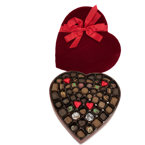 #41 Milk and Dark Chocolate Valentine's Day Assortment in Red Plush Heart Shaped Box