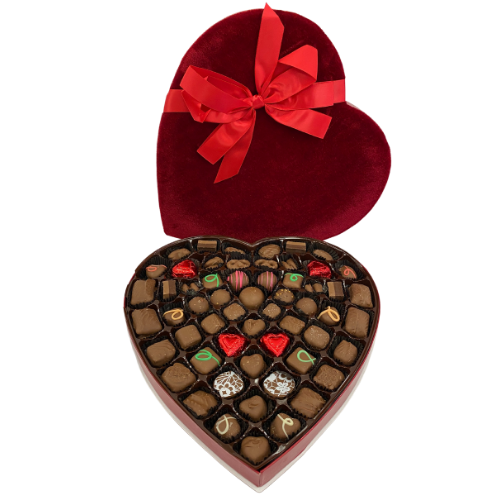 #42M Milk Chocolate Valentine's Day Assortment in Red Plush Heart Shaped Box