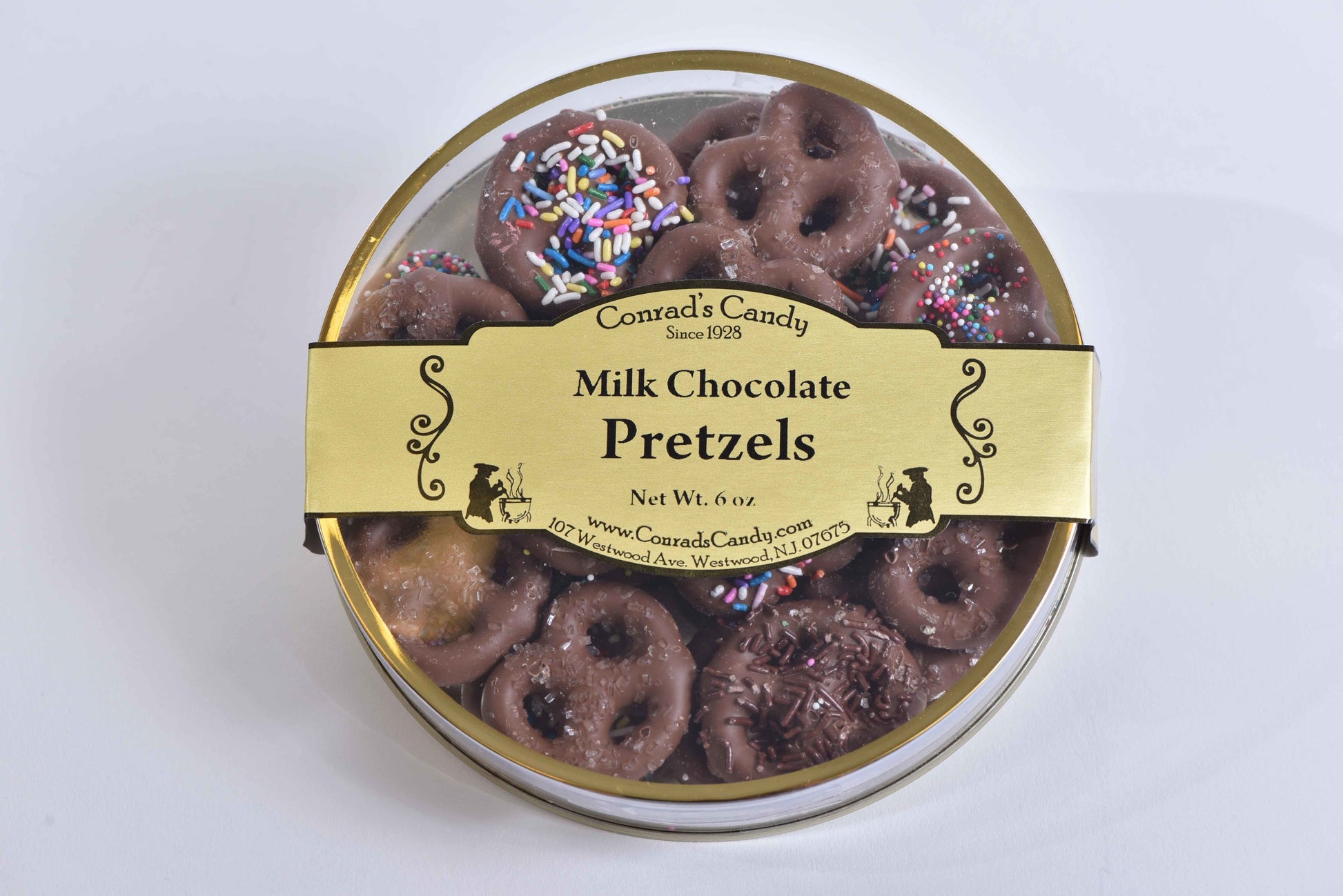 Chocolate Covered Pretzel Round w/ Small Milk/Dark chocolate non-pariel box - Conrad's Confectionery