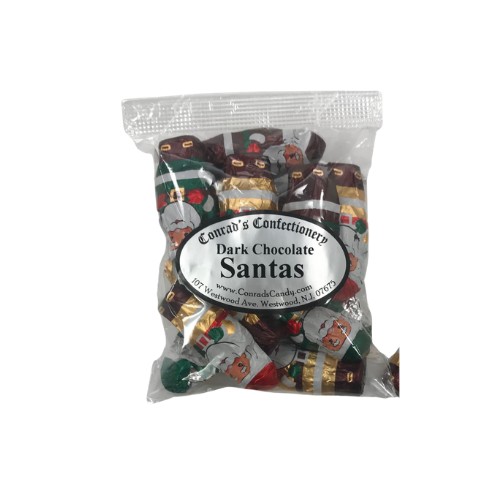 Dark Chocolate Foiled Santas- 4 oz bag