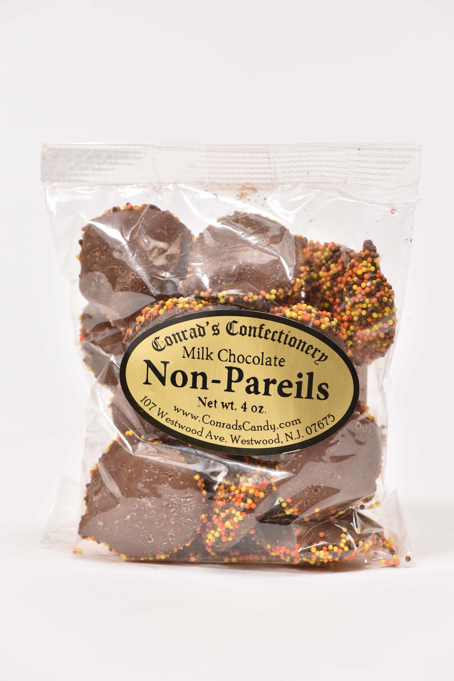 Milk Chocolate Fall Non-Pareils (4 oz) - Conrad's Confectionery