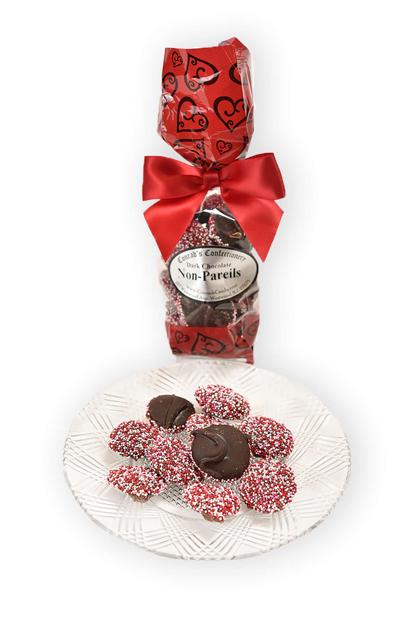 6 oz Dark Chocolate Valentine's Day Non-Pareils - Conrad's Confectionery
