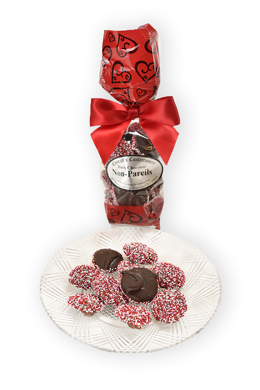 6 oz Dark Chocolate Valentine's Day Non-Pareils - Conrad's Confectionery