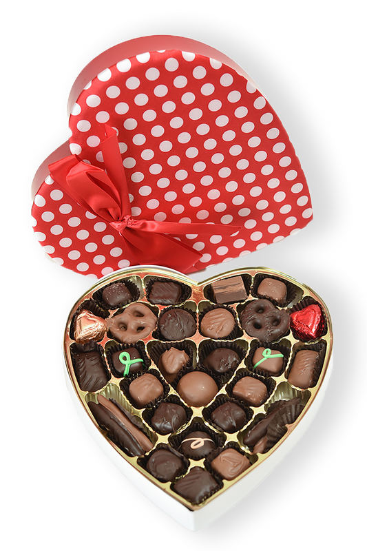 35 Piece Milk and Dark Chocolate Valentine's Day Assortment in Red Polka Dot Box - Conrad's Confectionery