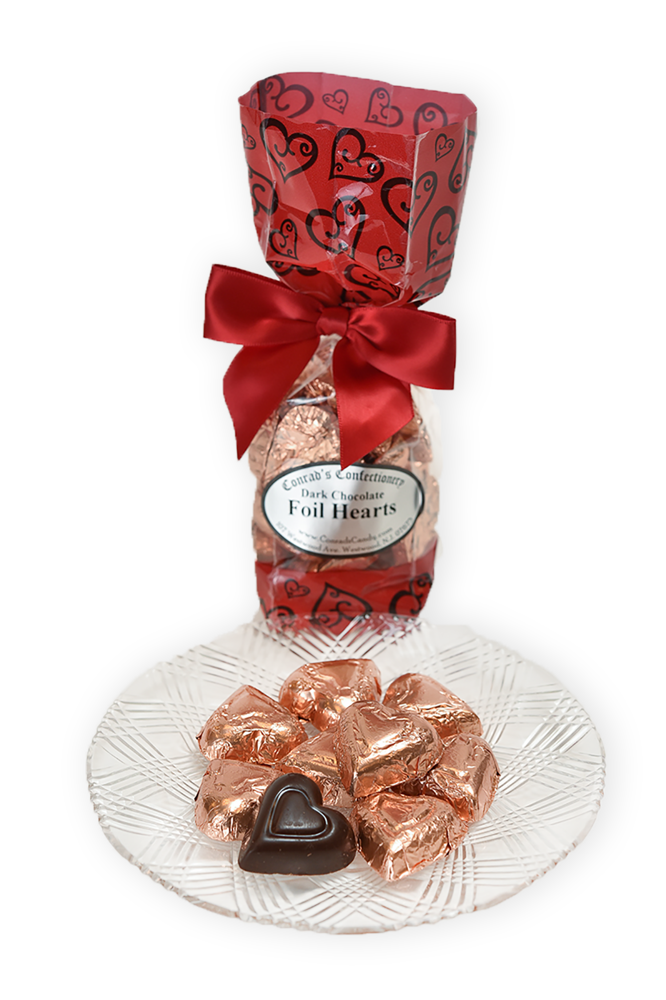Dark Chocolate Foil Hearts (6oz) - Conrad's Confectionery