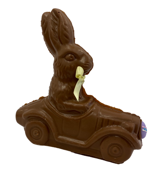 6.25" Milk Chocolate Easter Bunny #14- "Tall Ears in a Car"