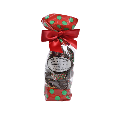 Dark Chocolate Christmas Non-Pareils Fancy Bag- 8 oz bag