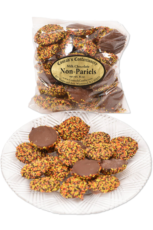 Milk Chocolate Fall Non-Pareils (8 oz) - Conrad's Confectionery