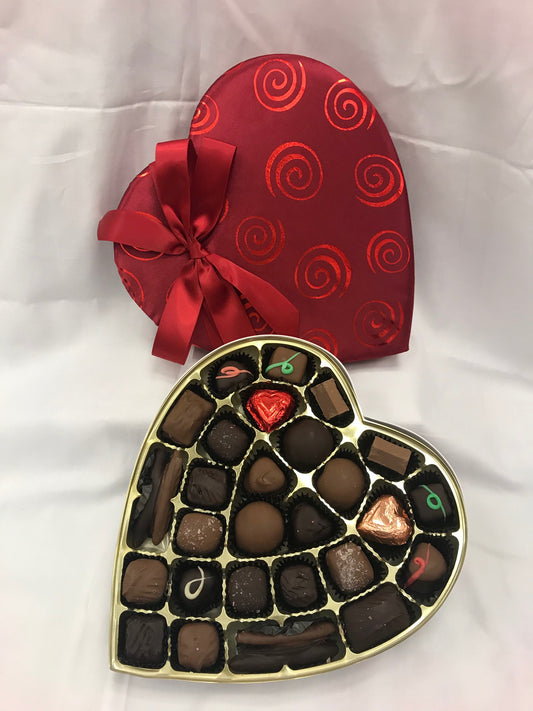 #28 Milk and Dark Chocolate Valentine's Day Assortment in Red Swirl Heart Shaped Box